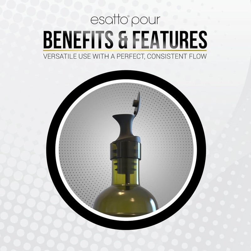 Esatto Pour and Seal, Plastic Bottle Pourers With Built In Lid – Easy and Precise Pouring, Lid for Storing and Healthy Practices, Professional Bar Tool, Pack of 12 Pieces Wine Stopper Pourer (Black) - Image 4